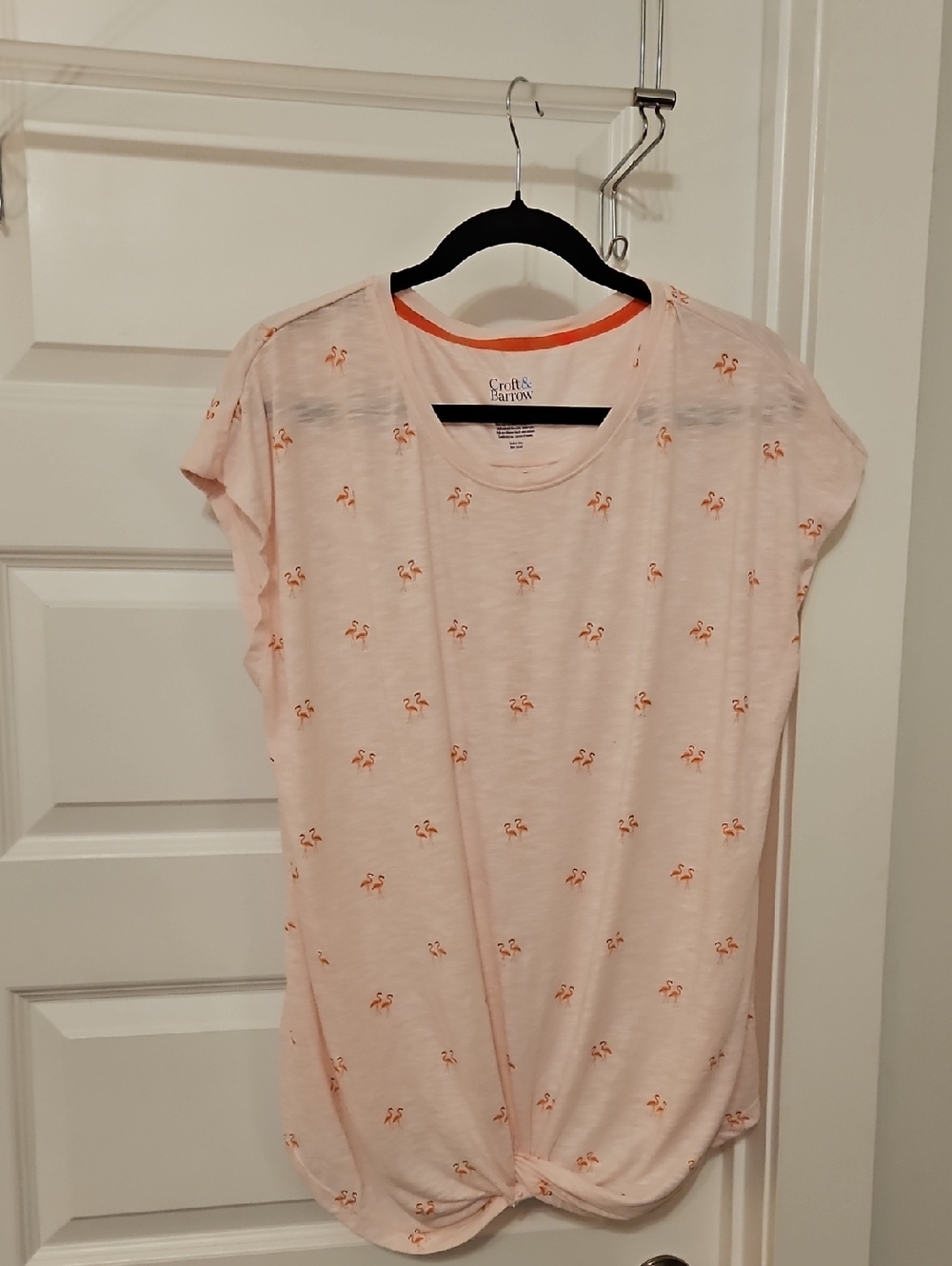 Croft & Barrow Pale Pink Tee with Orange Flamingo Motif